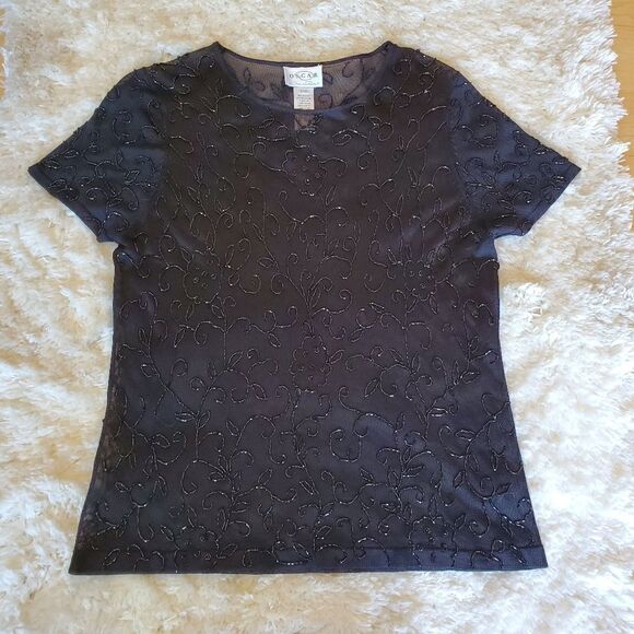 Oscar by Oscar de la Renta Embellished Black Top Size Large - Picture 2 of 7